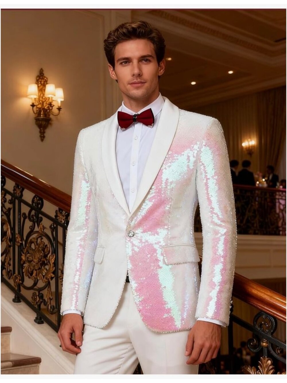 Men's Shiny Sequin Tuxedo One-Button Jacket